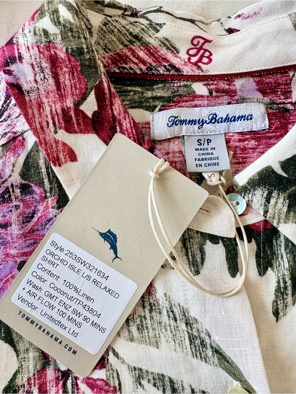 Tommy Bahama 100% Linen Floral button Women’s Small Tropical Coastal Blouse NWT - Picture 7 of 9